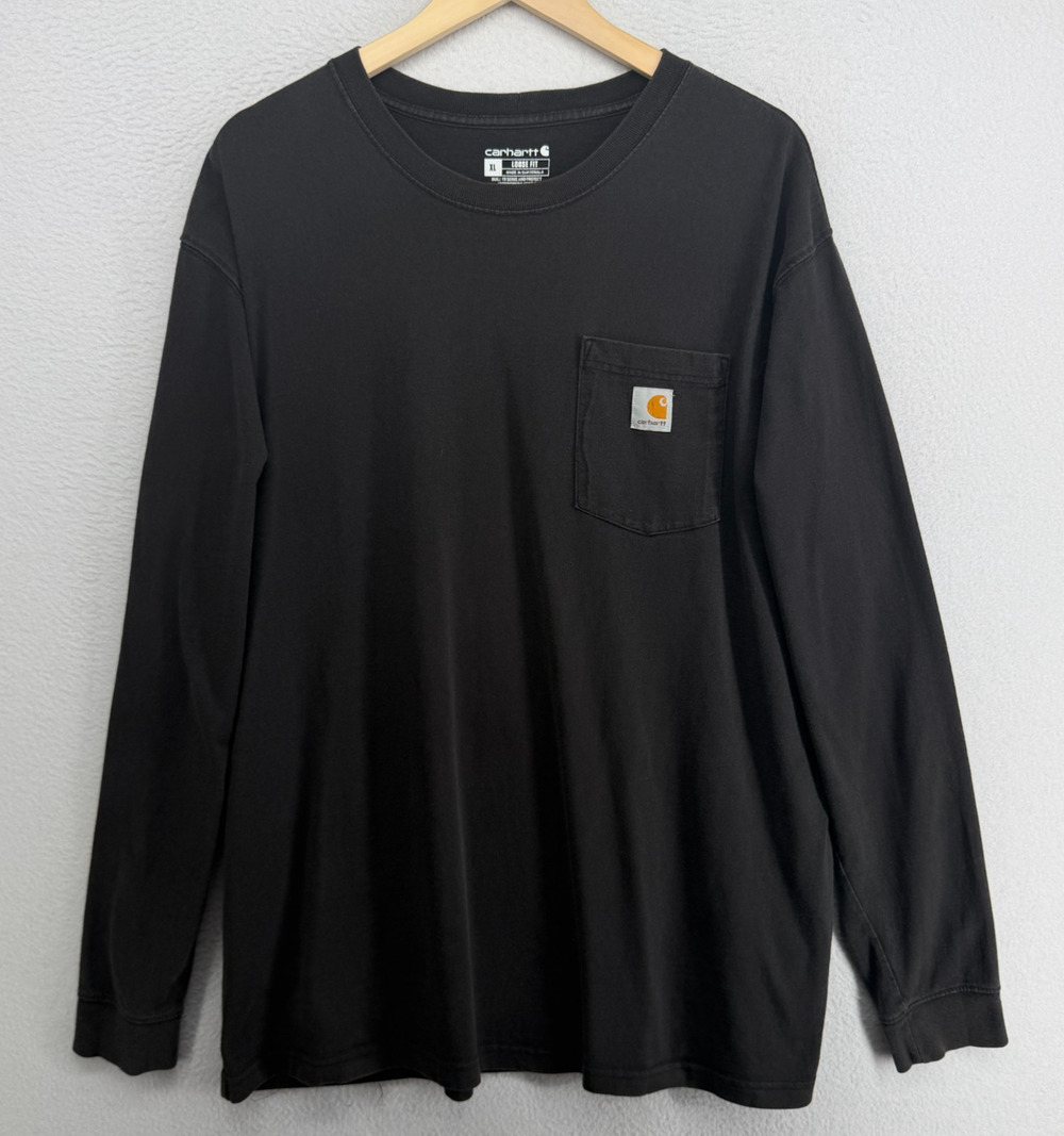 CARHARTT Shirt Mens XL K126 Loose Long Sleeve Pocket Tee Workwear Cotton Black